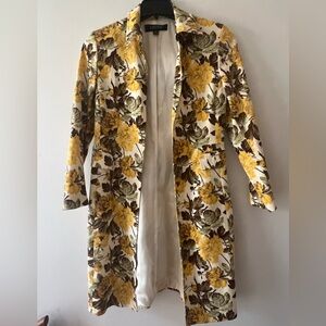 Kasper Yellow and Brown Floral Trench Coat